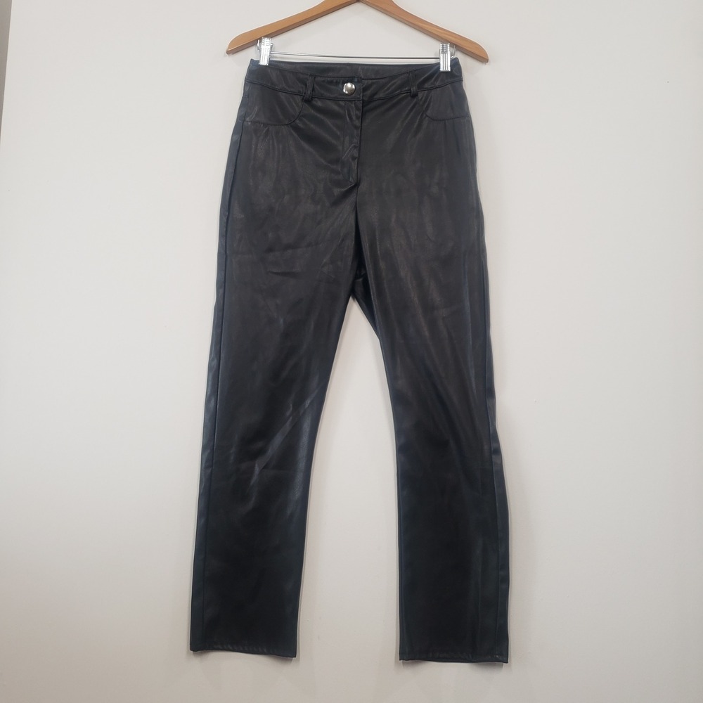 ASOS DESIGN Faux Leather Pants Size 6 Black Straight Leg High Waisted Trousers